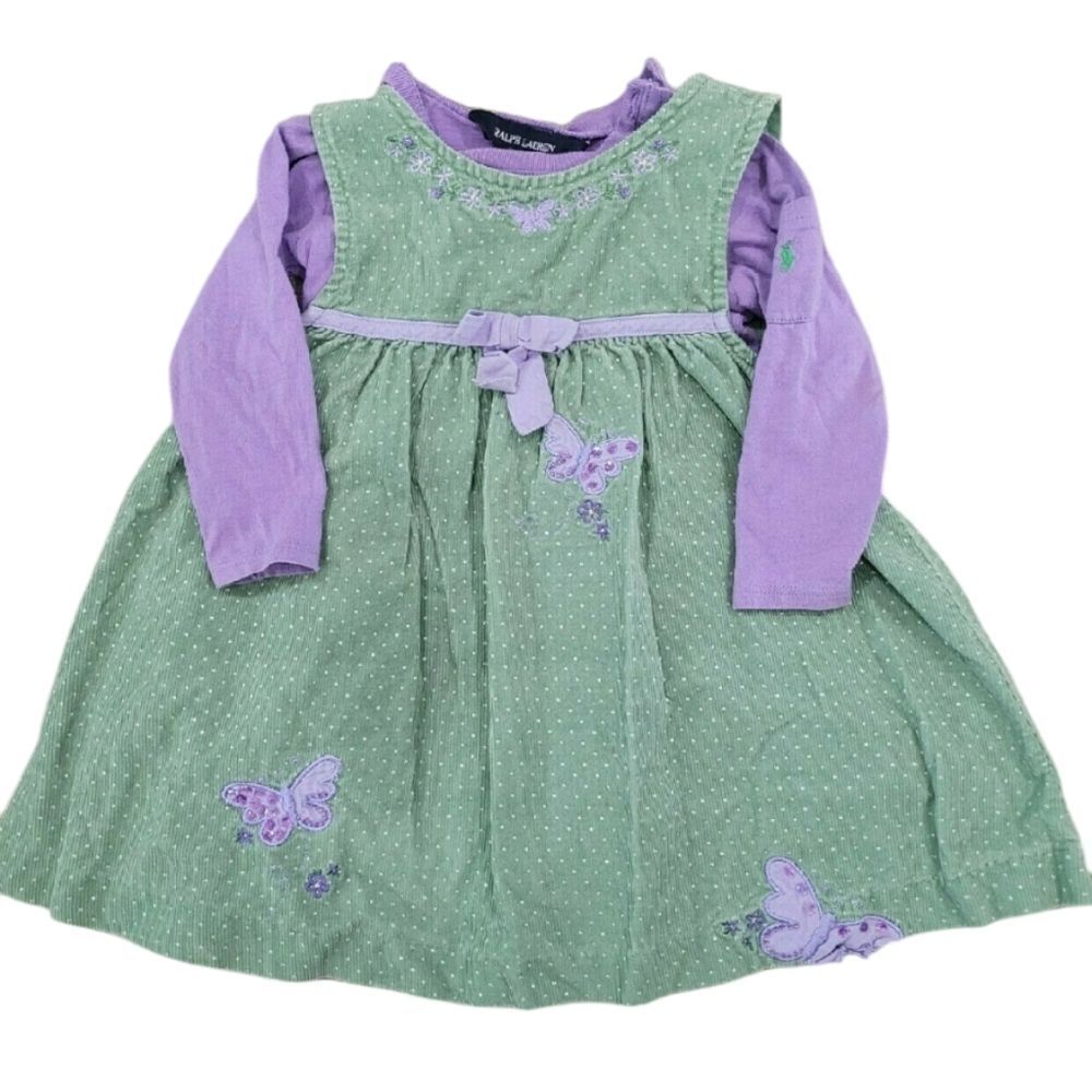 Green corduroy polkadot jumper w butterfly